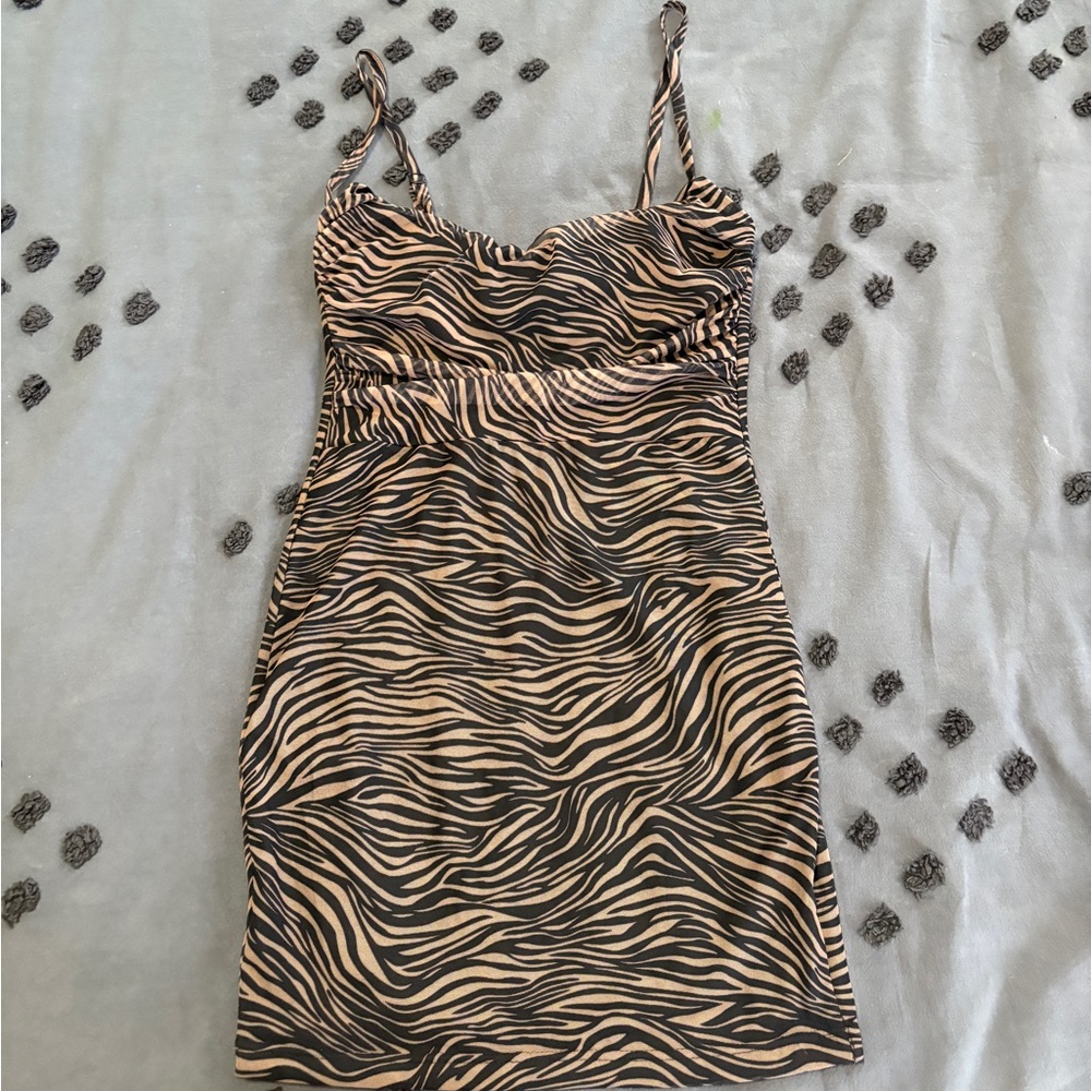 Superdown tan zebra print mini dress